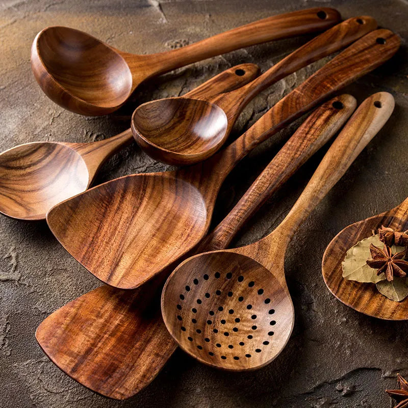 Kit Utensílios de Cozinha - Thai 7 Peças em Madeira 100% Natural