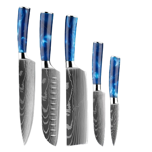 Combo 5 Facas Para Churrasco - Pro Blue Sky Ultra Afiada